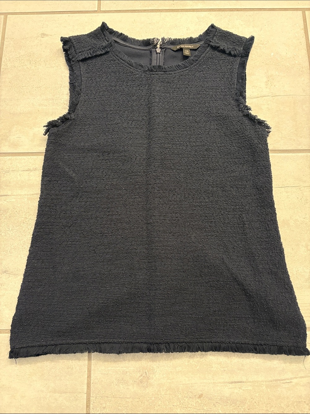 Banana republic Tweed Sleeveless Fringed Textured Top - Navy